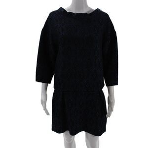 Thakoon Womens Brocade Print Blouson Dress Navy Blue Black Size 4